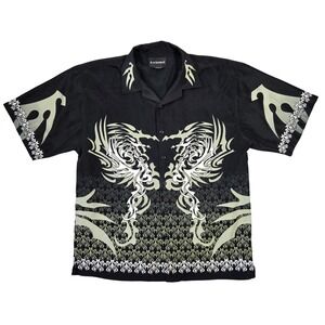 No Boundaries Mens Y2k‎ Tribal Dragon Graphic Button Down Shirt Grunge Punk L